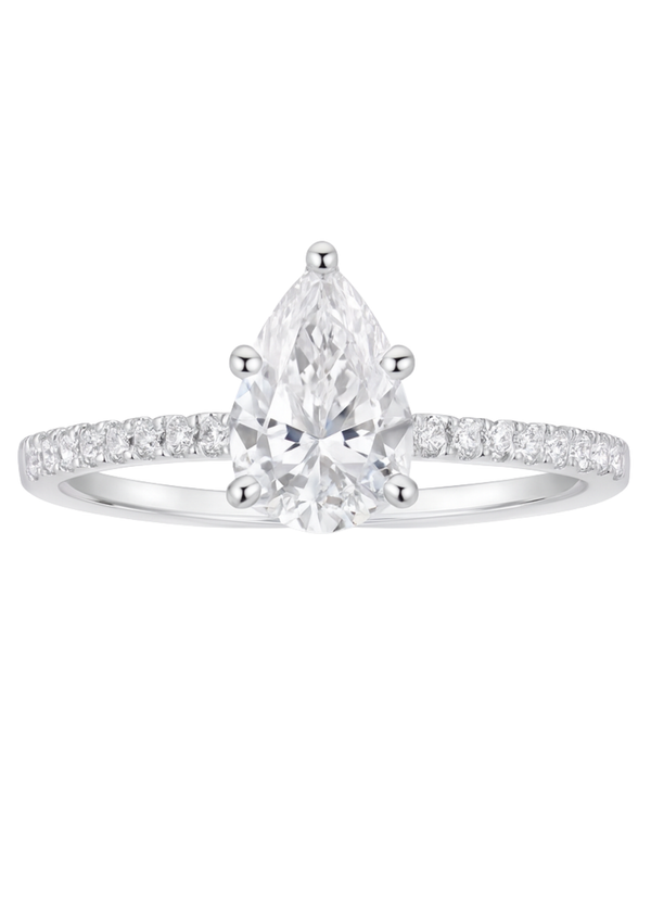 1 carat Pear Cut Moissanite Ring