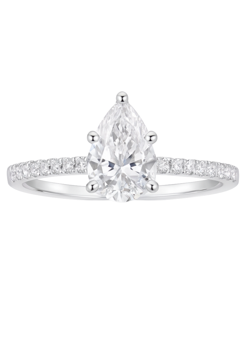 1 carat Pear Cut Moissanite Ring