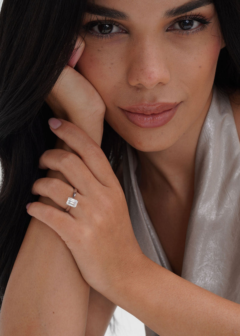 2 Carat Emerald Cut Solitaire Moissanite ring