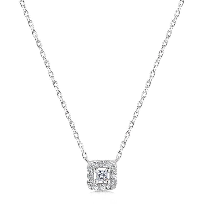 1 ct PETITE SQUARE HALO DIAMOND SIMULATED NECKLACE GOLD